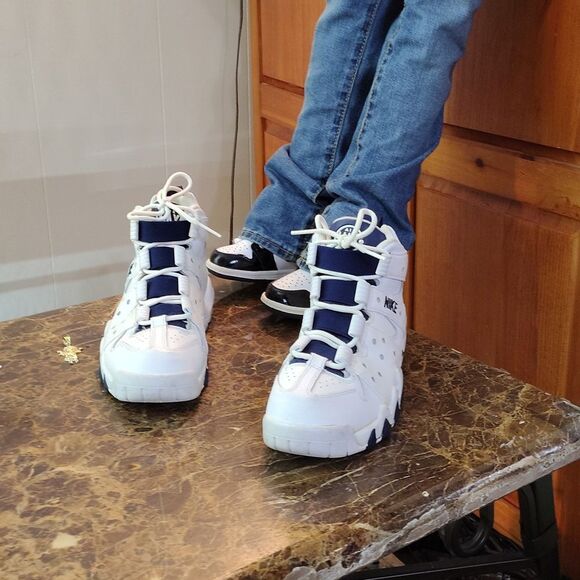 Nike Air Barrage Mid White/Navy – Size 5.5 – Retro Basketball/Trainer - Picture 3 of 9
